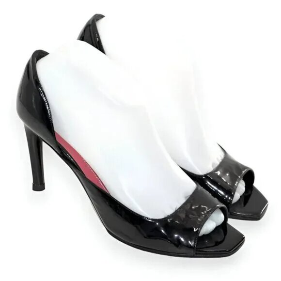 Kate Spade Black Patent Leather D'Orsay Minimal Open Toe Kitten Heels Pumps 8.5 - Picture 2 of 10